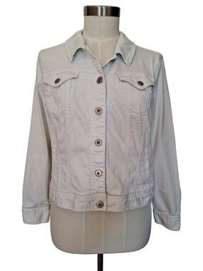 Style & Co White Stretch Denim Jean Jacket Petite Large PL